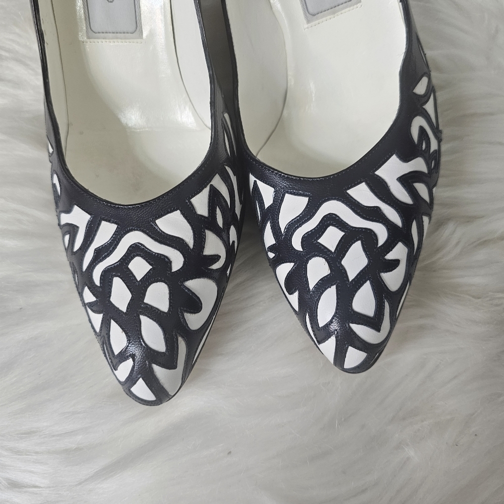 VINTAGE 1980 Bally blue White Leather High Heel Shoe MADE in ITALY sz 6.5M - Picture 2 of 8